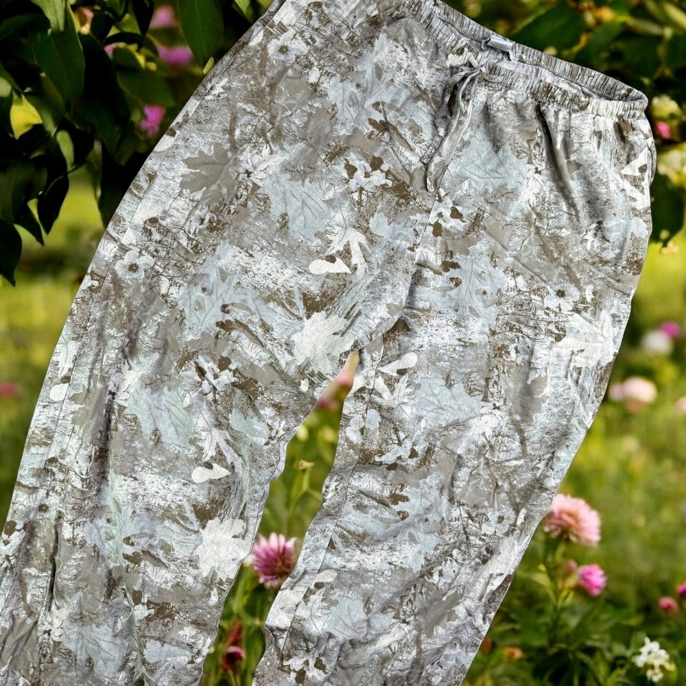 Sincerely Jules Linen Pants Women L Tan Abstract Blend Wide Leg Boho Casual